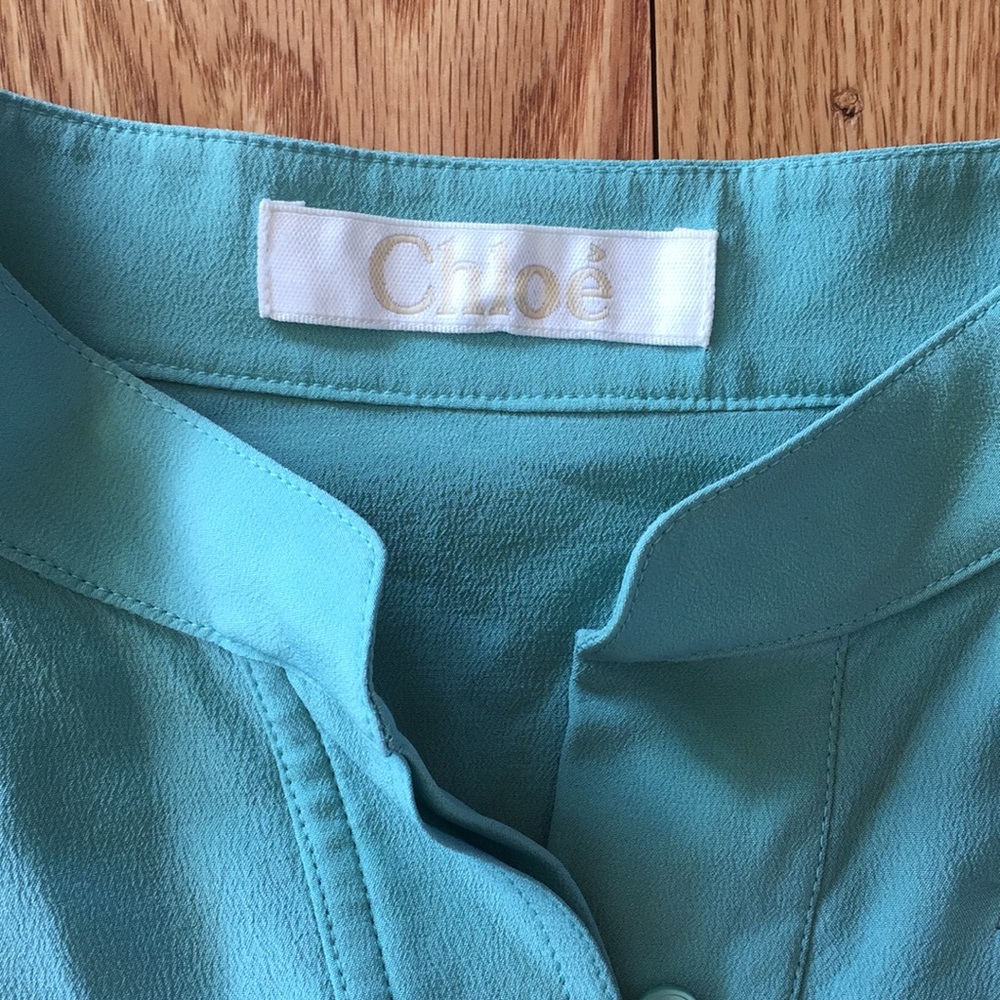 Chloe silk blouse in Tiffany blue